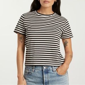 Everlane - The Organic Cotton Box-Cut Tee (Navy/Ivory Stripes) - Size L